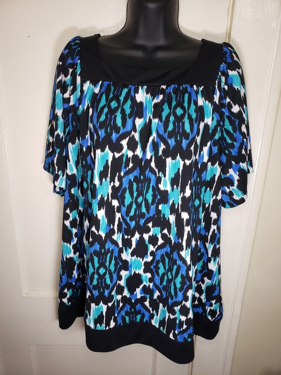Dress Barn Tops - Women’s Blue & Black Square-Neck Printed Top